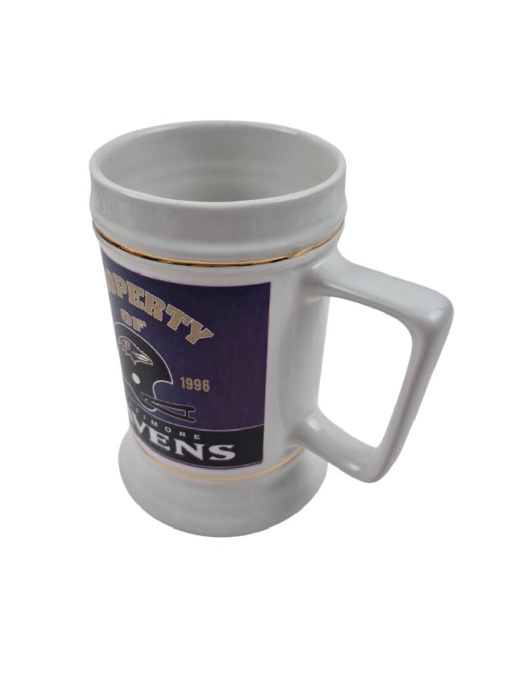 Baltimore Ravens Stein Ceramic Genuine Drinkware NFL White Gold Trim 24 oz Mug - Picture 7 of 10
